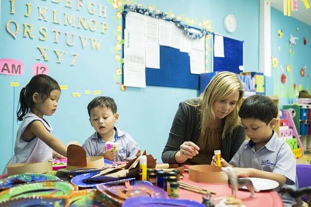 Montessori preschool children may receive a lesson one-on-one<script async src=