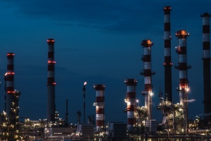 an oil refinery during night time.